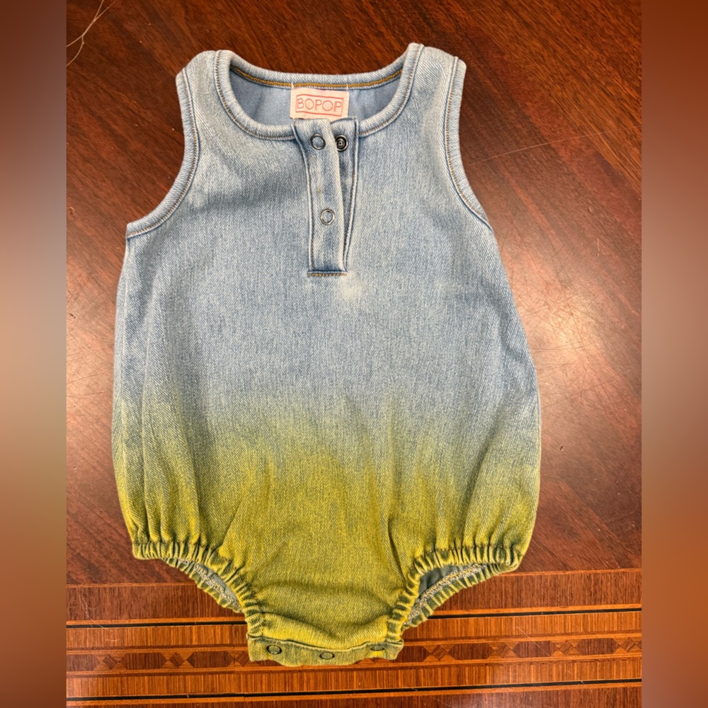 Bonton Baby Dip-Dye Romper in Blue and Yellow-Green